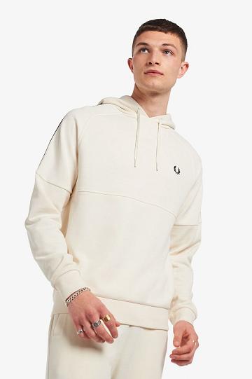 White Fred Perry Taped Hooded Men's Sweatshirts | PH 1608ZUTG